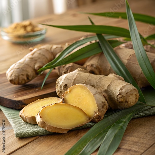 Fresh Ginger Roots (Zingiber officinale) with Bright Yellow Flesh, Sliced Ginger, Organic Ginger Root, Ginger for Cooking, Healthy Ginger, Fresh Spices, Natural Root, Ginger Plant, Culinary Herb