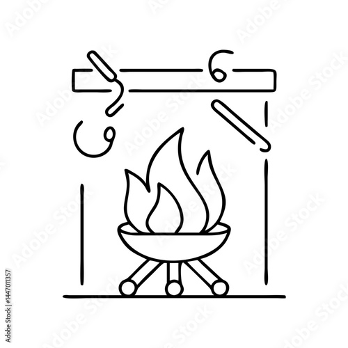 cooking fire icon, cooking fire line art - simple line art of cooking fire, perfect for cooking fire logos and icons