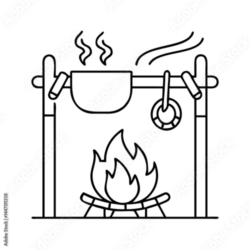 cooking fire icon, cooking fire line art - simple line art of cooking fire, perfect for cooking fire logos and icons
