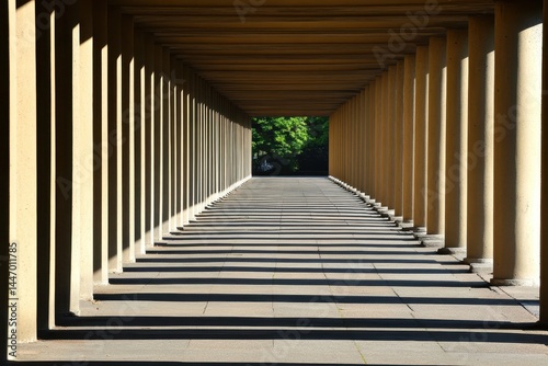 Covered walkway with tall pillars