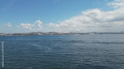 A drone flying over Bosphorus towards Istanbul’s Asian side.