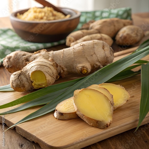 Fresh Ginger Roots (Zingiber officinale) with Bright Yellow Flesh, Sliced Ginger, Organic Ginger Root, Ginger for Cooking, Healthy Ginger, Fresh Spices, Natural Root, Ginger Plant, Culinary Herb