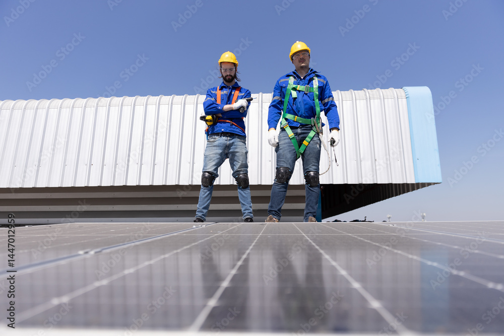 custom made wallpaper toronto digitalEngineer set installation and inspection standards of solar panels on roof of an industrial factory. Team technician inspection solar cell. Alternative innovation power environmental.