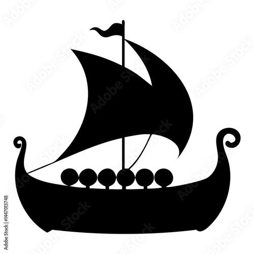 Viking ship longboat silhouette vector image for norse history and scandinavian culture enthusiasts design projects isolated on transparent background