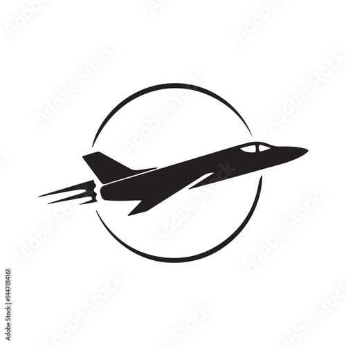 Jet Fighter Plane Silhouette in Circle
