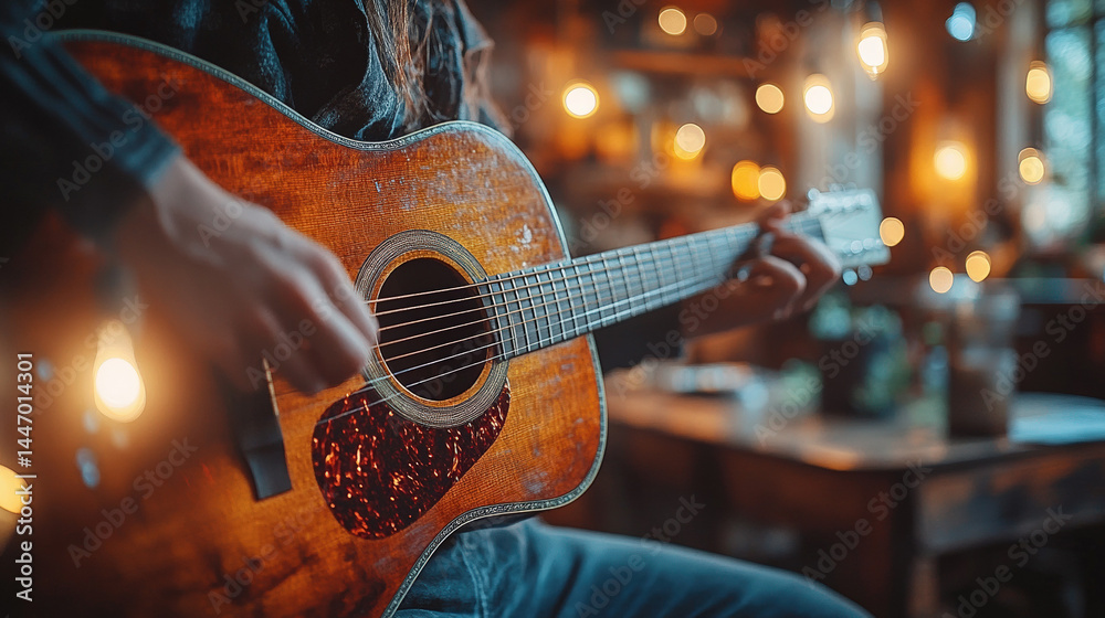 Fototapeta premium Person playing acoustic guitar