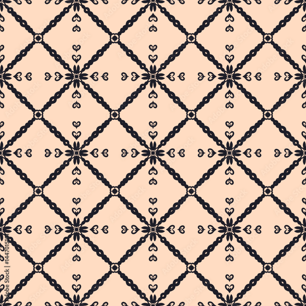 Naklejka premium Geometric Floral Seamless Pattern in Apricot and Raisin black