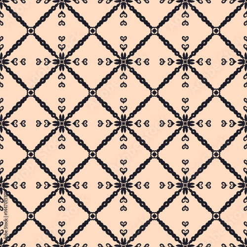 Geometric Floral Seamless Pattern in Apricot and Raisin black