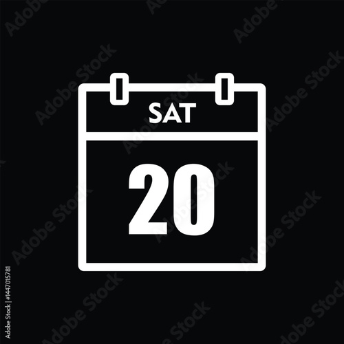 calender icon, 20 saturday icon with black background
