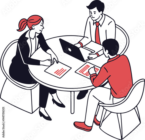 Business Team Meeting at Round Table – Office Collaboration Vector Illustration
