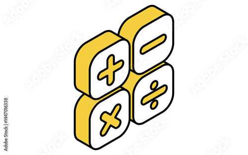 Simple line drawing icon of arithmetic quadratic operations, isometric illustration