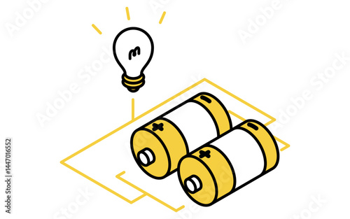 Simple line drawing icon of a dry cell battery with parallel connections, isometric illustration