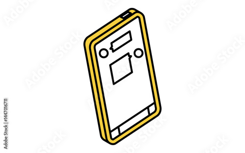 Simple line drawing icon and isometric illustration of contacting someone through a social networking application on a smartphone.