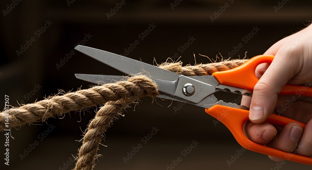Obraz premium Cutting the Rope: A Visual Metaphor for Severing Ties, Ending Relationships, or Making a Fresh Start