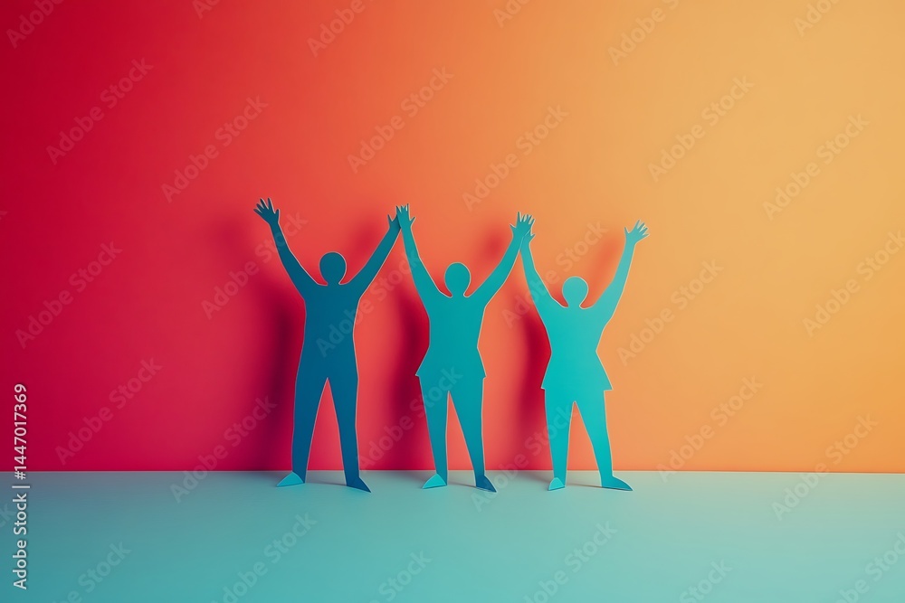 Fototapeta premium Uplifting Paper People Teamwork and Unity1
