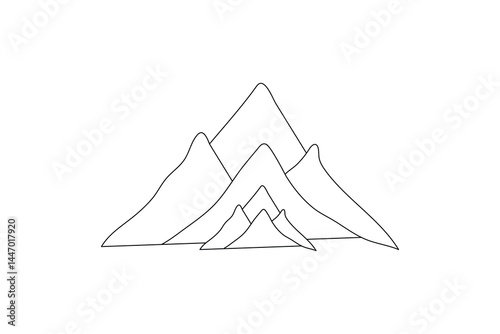 Continuous one line art drawing of Mountain landscape isolated  minimalist outline vector icon 
