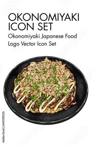 Okonomiyaki japanese Food logo vector Icon set