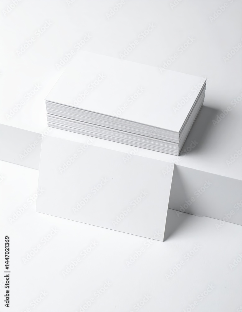 A stack of blank business cards neatly arranged on a wooden desk, showcasing their crisp white surface, ready for customization with logos and contact details. A stack of blank business cards neatly arranged on a wooden desk, showcasing their crisp white surface, ready for customization with logos and contact details.