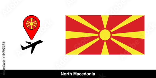 North Macedonia location and flag icon isolated on transparent background