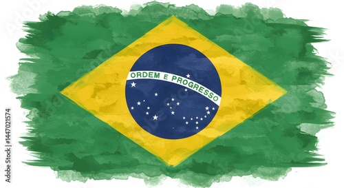 Watercolor Brazilian Flag Green Yellow Blue National Symbol Pride South America
