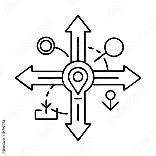 multi path exploring options icon, multi path exploring options line art - simple line art of multi path exploring options, perfect for multi path exploring options logos and icons