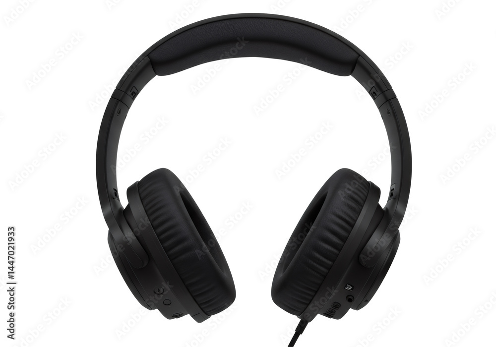 黒色のオーバーイヤーヘッドホン 透明な背景に配置されたクローズアップのショット 音楽鑑賞のための音響機器 黒色のオーバーイヤーヘッドホン 透明な背景に配置されたクローズアップのショット 音楽鑑賞のための音響機器