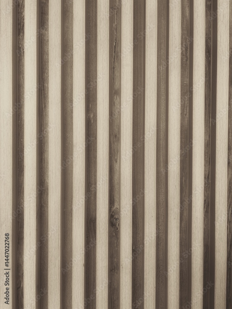 Fototapeta premium Timber (wood) battens wall pattern texture, light brown wood texture background surface. Line pattern wooden wall background, interior design decoration background.