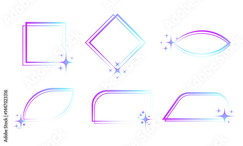 Aesthetic frame shape. Outline minimal graphic elements with stars. Abstract boho arches with sparkles. Trendy geometric templates set for poster and story. Vector eps 10