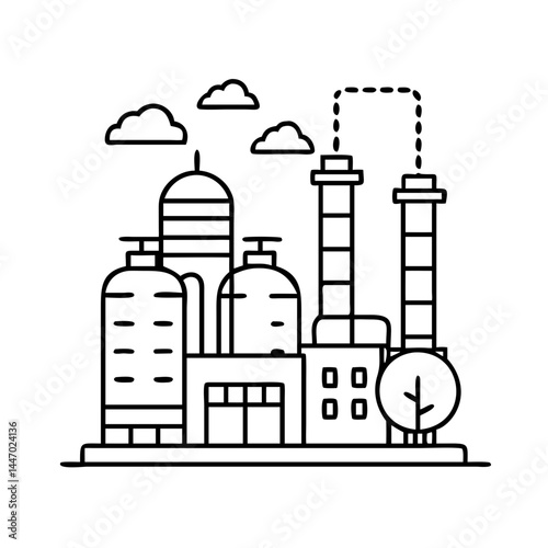 oil refinery icon, oil refinery line art - simple line art of oil refinery, perfect for oil refinery logos and icons