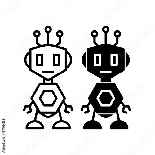 robot icon vector line art style and bold style on white background