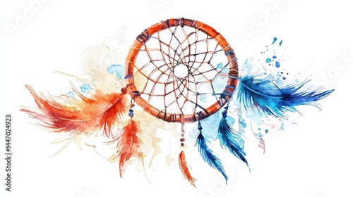 Ethereal dreamcatcher painting isolated on white background