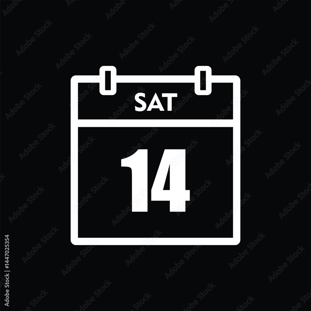 calender icon, 14 saturday icon with black background calender icon, 14 saturday icon with black background