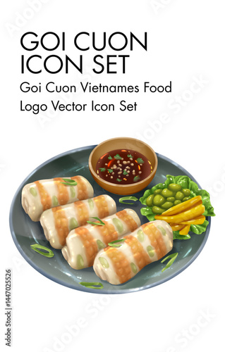 Gori cuon vietnames Food logo vector Icon set