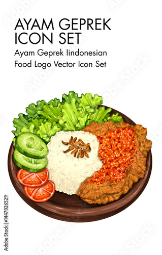 Ayam geprek indonesian Food logo vector Icon set