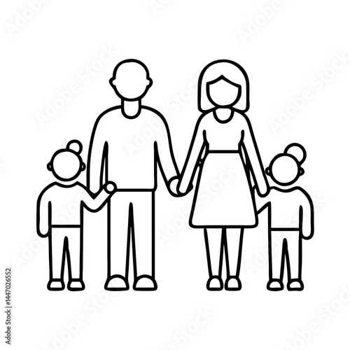 parents with two children icon, parents with two children line art - simple line art of parents with two children, perfect for parents with two children logos and icons