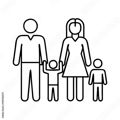 parents with two children icon, parents with two children line art - simple line art of parents with two children, perfect for parents with two children logos and icons