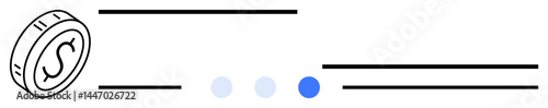 Coin with dollar sign, horizontal lines representing data, and progress dots. Ideal for finance, digital economy, payment systems, business analytics, investment, savings simple landing page