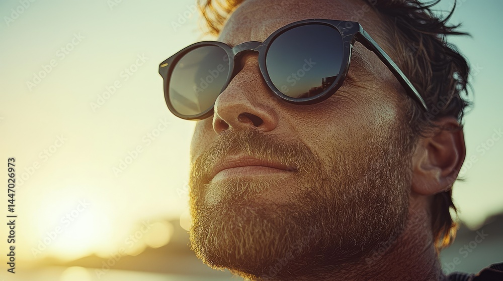 A close up portrait of a man wearing sunglasses outdoors A close up portrait of a man wearing sunglasses outdoors