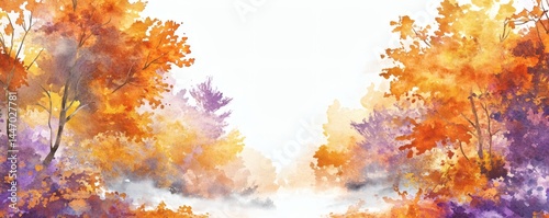 A beautiful watercolor painting of autumn trees in rich colors