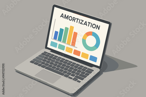 Isometric Laptop Showing Amortization Charts