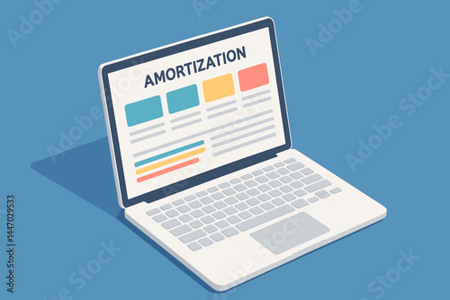 Isometric Laptop with Amortization Dashboard Placeholders