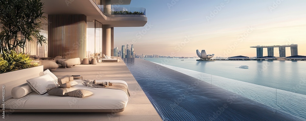Fototapeta premium Serene Infinity Pool Vista View