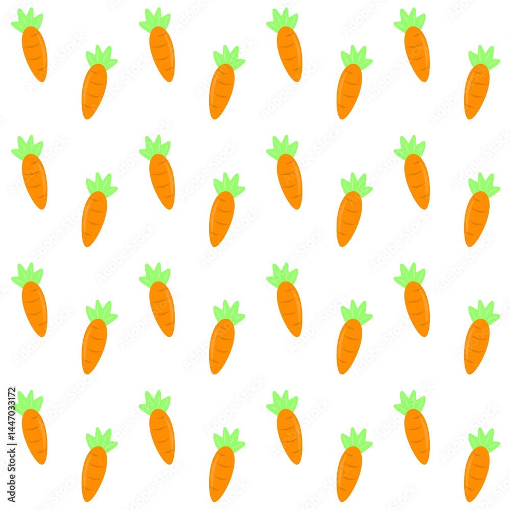 Seamless pattern of fresh carrot on white background. Flat design of cute vegetable and fruit for wallpaper, background, print, textile Seamless pattern of fresh carrot on white background. Flat design of cute vegetable and fruit for wallpaper, background, print, textile