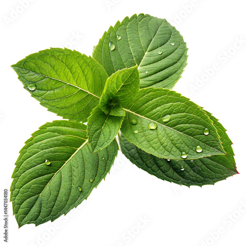 High-resolution mint leaves with water droplets on a black background, ideal for herbal branding, fresh ingredient visuals, tea packaging design, natural skincare promos, or botanical wellness graphic