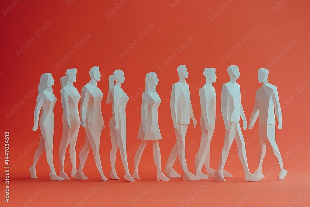 Obraz premium Walking People Silhouettes Forward Progress Unity Team