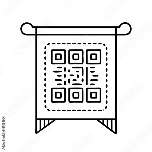 qr code on banner icon, qr code on banner line art - simple line art of qr code on banner, perfect for qr code on banner logos and icons