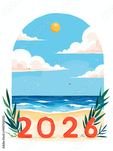  ocean beach theme formaing year 2026 white background