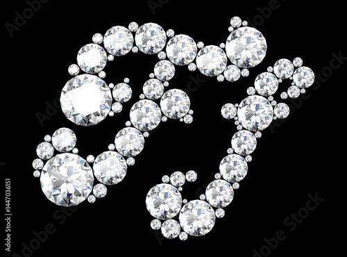 diamond letters with gemstones isolated on black. (high resolution 3D image).