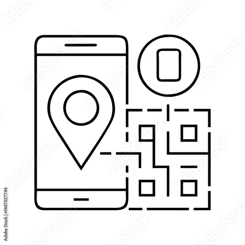 qr code with location pin icon, qr code with location pin line art - simple line art of qr code with location pin, perfect for qr code with location pin logos and icons