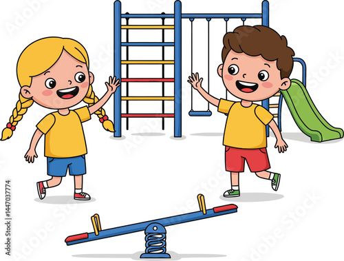 Kids Playing on Playground, Playground Fun with Friends